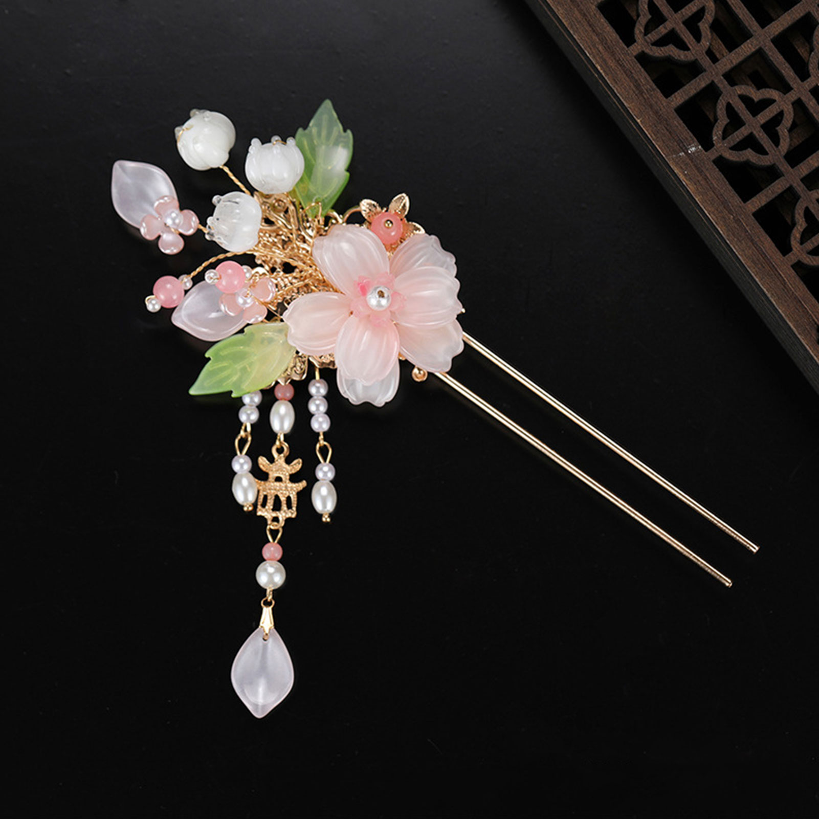 Pearl Hair Pin - Elegant Pink Flower Hairpins Retro Chinese