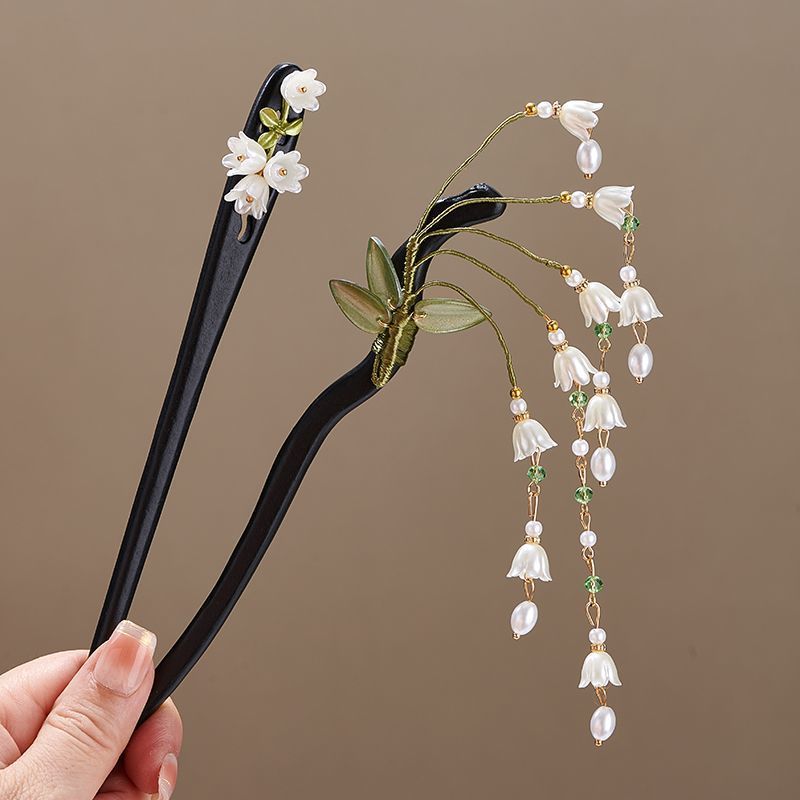 Wooden Flower Hairpin Vintage  - đánh giá và giá Pearl Hair Pin